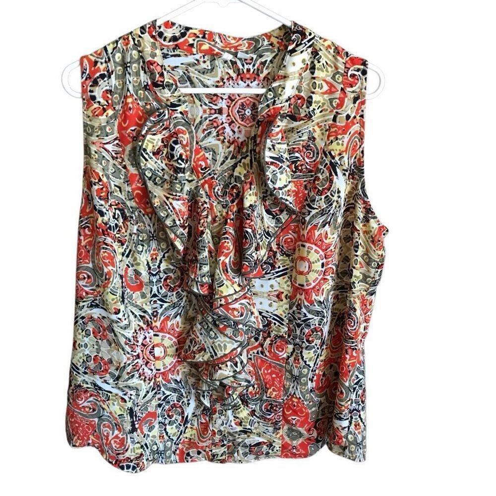 Cato woman 18/20 ruffle sleeveless top button front orange yellow